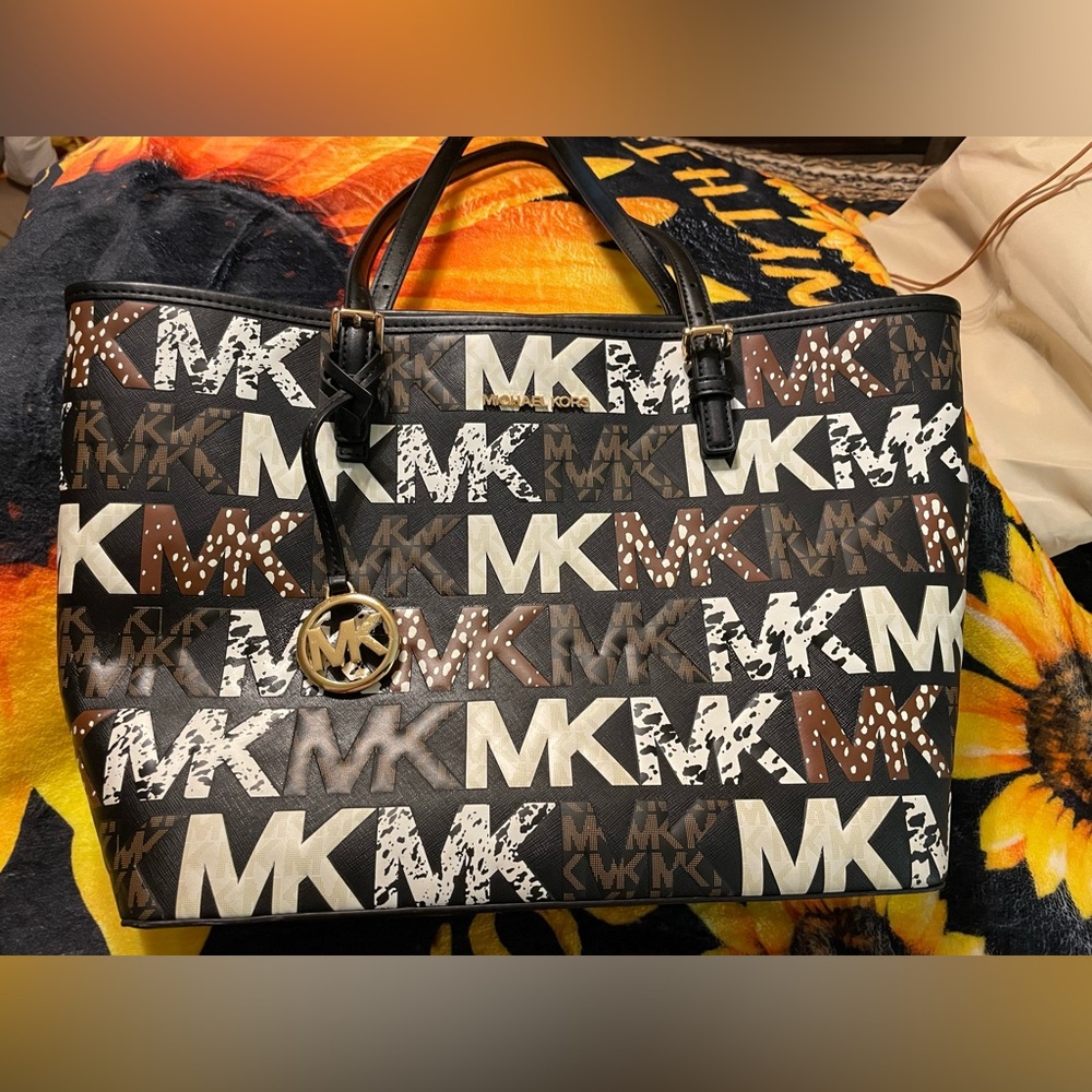 Michael Kors Black and Brown MK Logo Tote